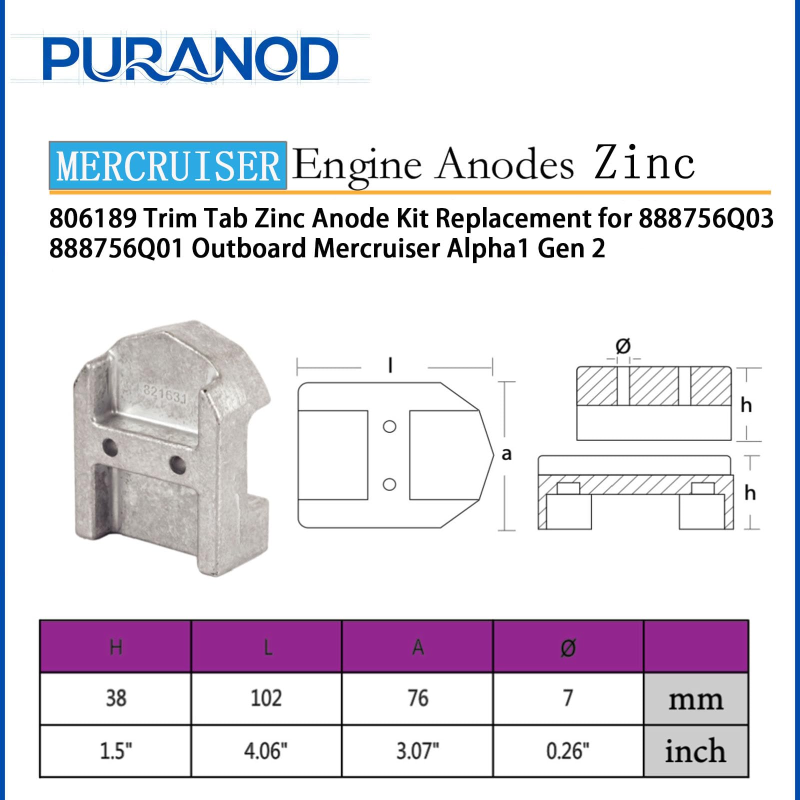 Amazon.com : 762145 806105 821629 821631 806189 Trim Tab Zinc